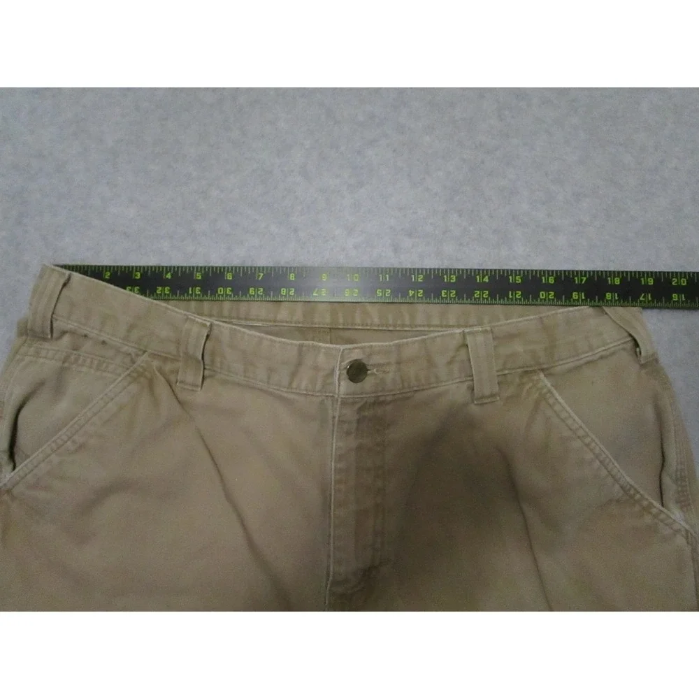 Carhartt Pants Mens 36 Khaki Carpenter‎ Workwear Denim Relaxed Fit Distressed